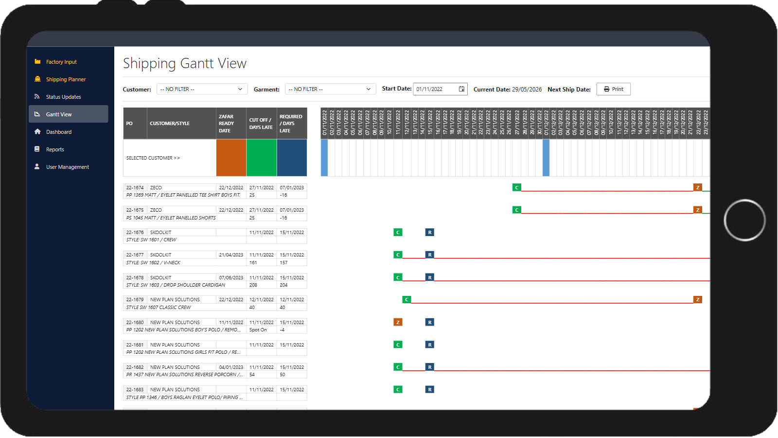 Inventory and logistics dashboard